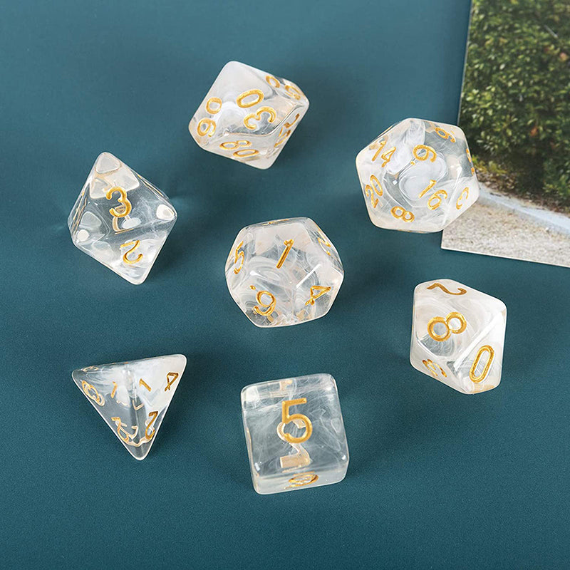 Two Tone Transparent Effect White Dice RPG Role Playing Game Polyhedral Dice Set