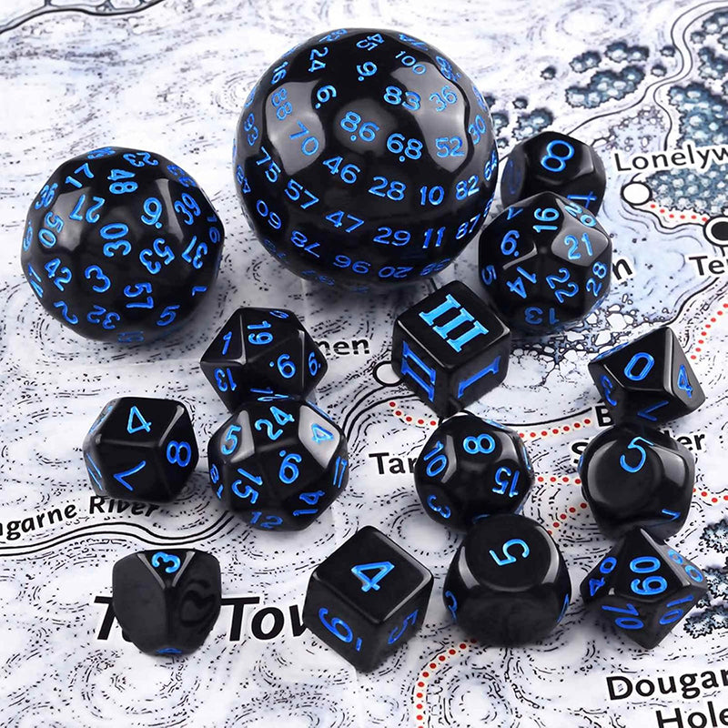 15 Pieces Complete Polyhedral Dice Set D3-D100 Game Dice Set Drawstring Bag for Role Playing Table Games