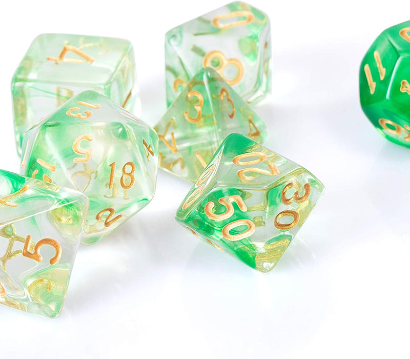 Two Tone Transparent Effect Green Dice RPG Role Playing Game Polyhedral Dice Set