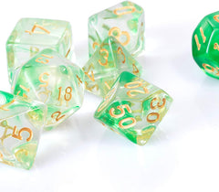 Two Tone Transparent Effect Green Dice RPG Role Playing Game Polyhedral Dice Set