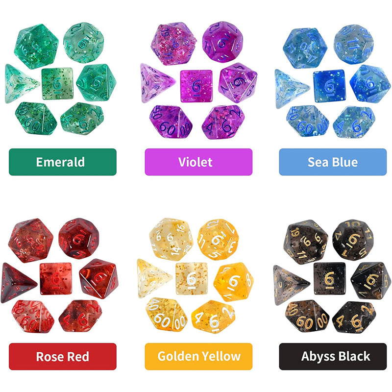 42 Pieces Crystal Style Polyhedral DND Dice Set Complete Game Random Color Dice Set Drawstring Bag for Role Playing Table Games RPG