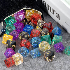 42 Pieces Crystal Style Polyhedral DND Dice Set Complete Game Random Color Dice Set Drawstring Bag for Role Playing Table Games RPG