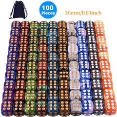 100-Pack 16mm Two Color Round Angle 6 Sided Acrylic Digital Dice with Free Pouch for Table Board Games Party DND or Teaching Math