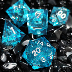 Blue Liquid Quicksand Resin Dice RPG Role Playing Game Polyhedral Dice Set