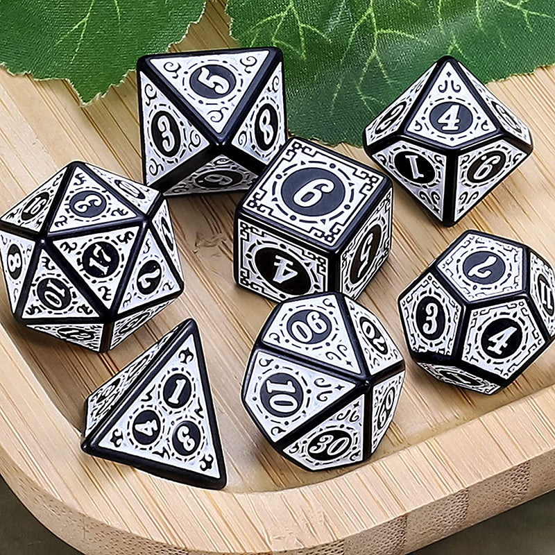 Classic Patterned White Dice RPG Role Playing Game Polyhedral Dice Set