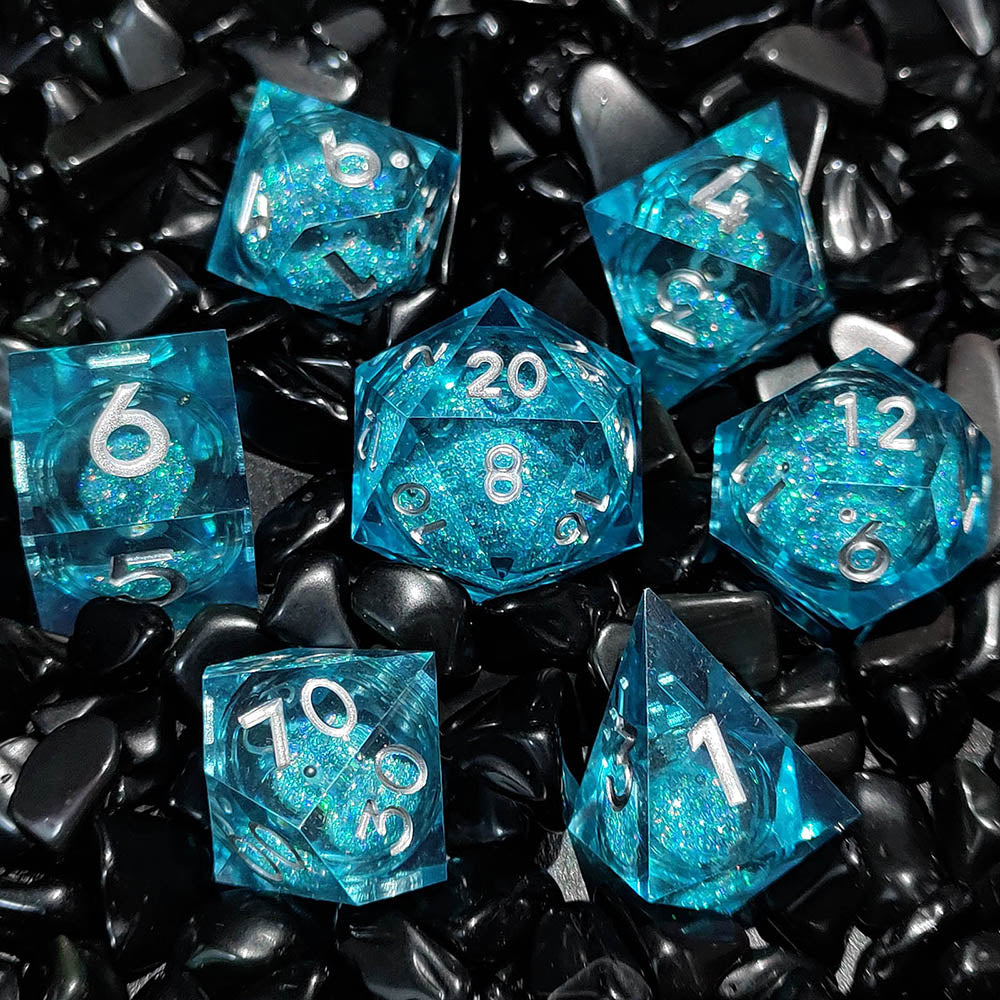 Blue Liquid Quicksand Resin Dice RPG Role Playing Game Polyhedral Dice Set