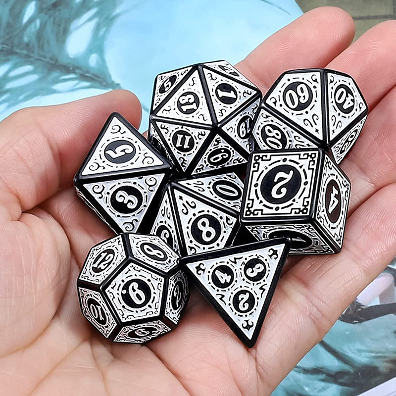 Classic Patterned White Dice RPG Role Playing Game Polyhedral Dice Set