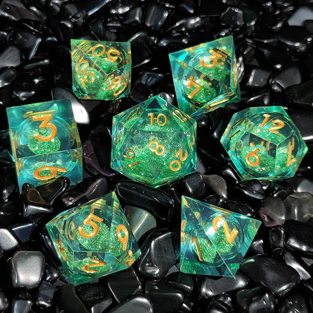 Green Liquid Quicksand Resin Dice RPG Role Playing Game Polyhedral Dice Set