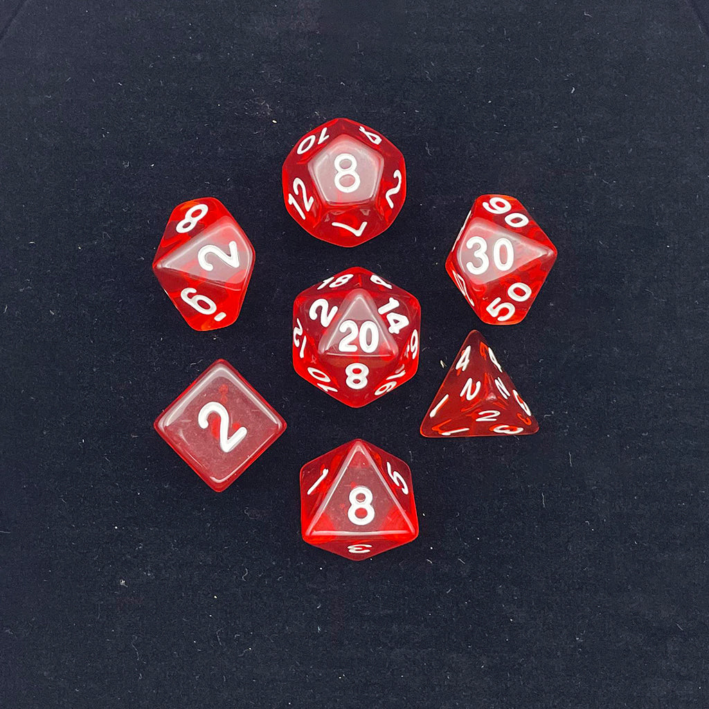 Clear Red Dice RPG Role Playing Game Polyhedral Dice Set