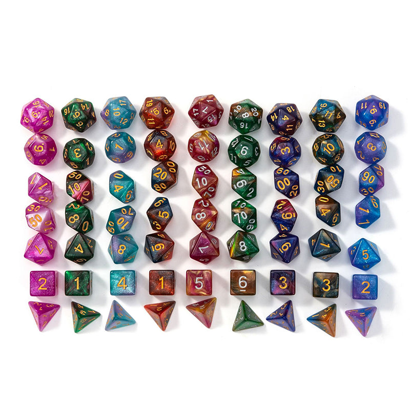 105 Pieces Glittery Starry Polyhedral DND Dice Set Complete Game Random Color Dice Set Drawstring Bag for Role Playing Table Games RPG