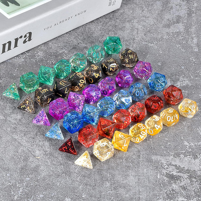 42 Pieces Crystal Style Polyhedral DND Dice Set Complete Game Random Color Dice Set Drawstring Bag for Role Playing Table Games RPG