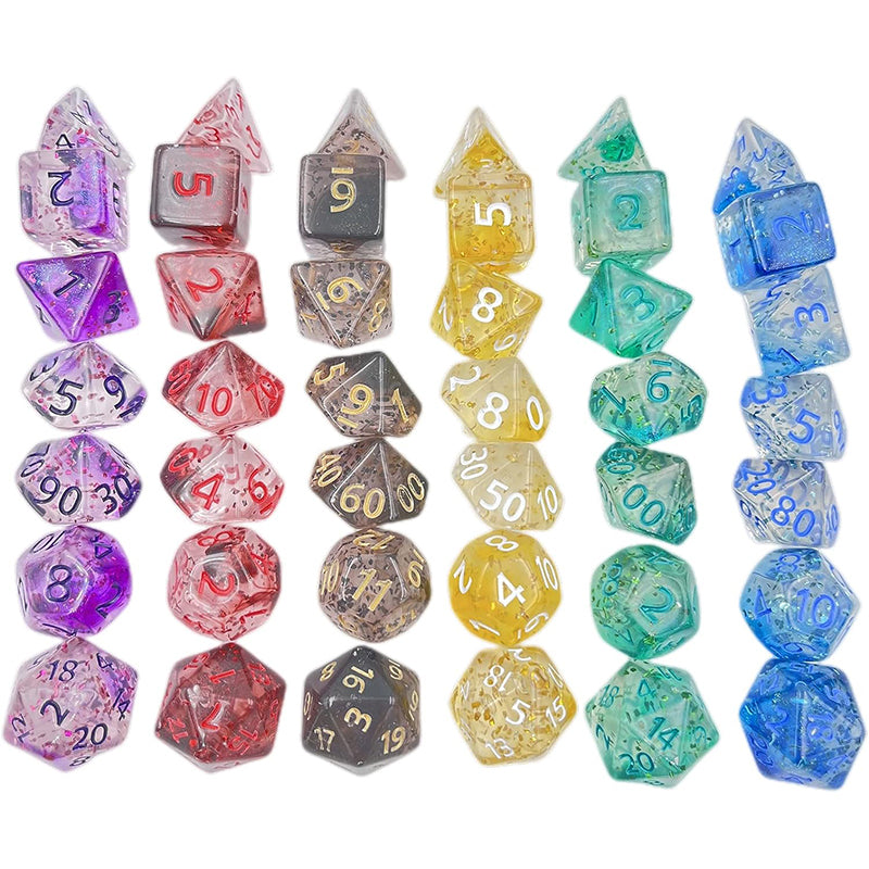 42 Pieces Crystal Style Polyhedral DND Dice Set Complete Game Random Color Dice Set Drawstring Bag for Role Playing Table Games RPG