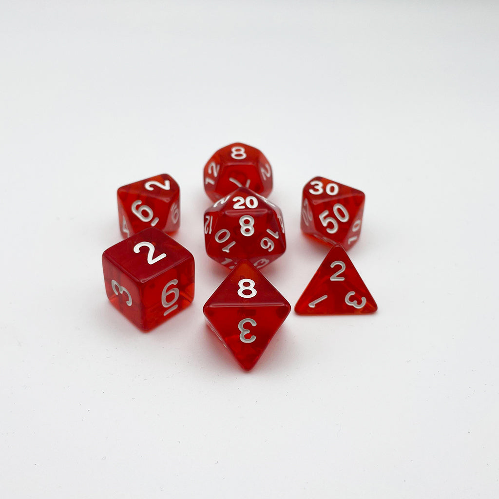 Clear Red Dice RPG Role Playing Game Polyhedral Dice Set