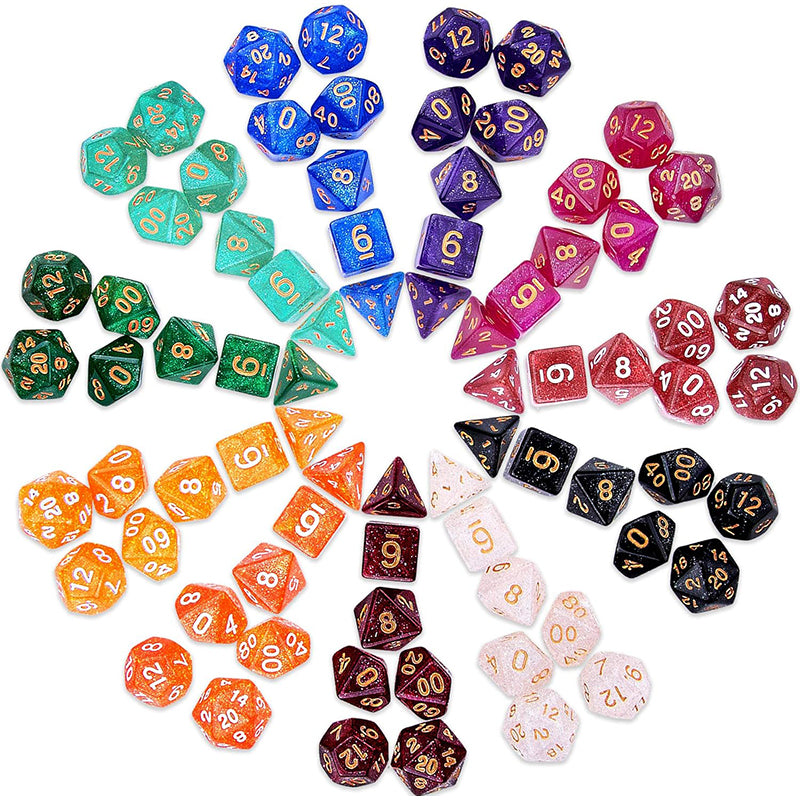 105 Pieces Glittery Polyhedral DND Dice Set Complete Game Random Color Dice Set Drawstring Bag for Role Playing Table Games RPG