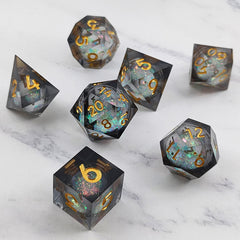 Black Gold Font Liquid Quicksand Resin Dice RPG Jogo de RPG Conjunto de dados poliédricos