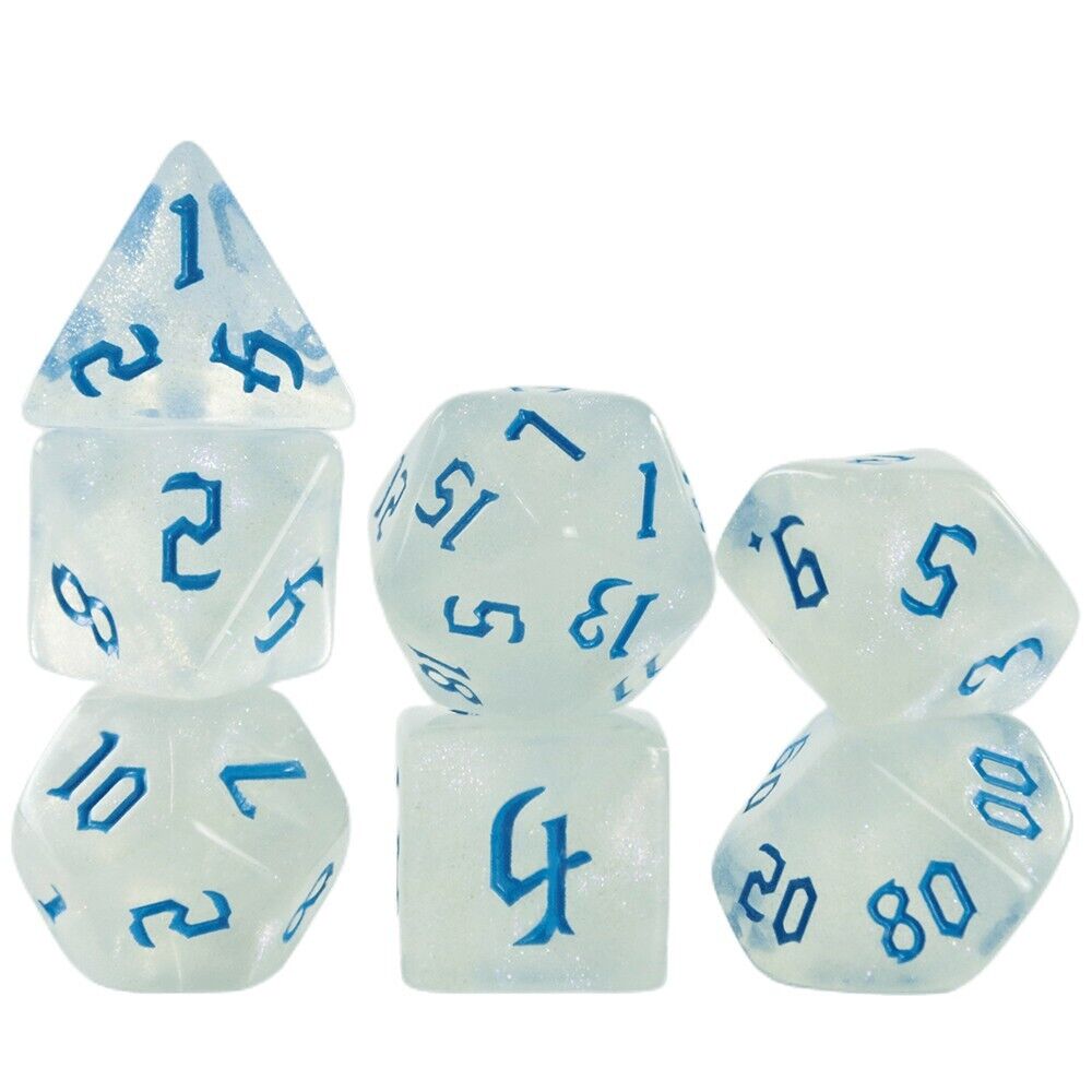 Glitter Transparent Blue Dice RPG Role Playing Game Polyhedral Dice Set