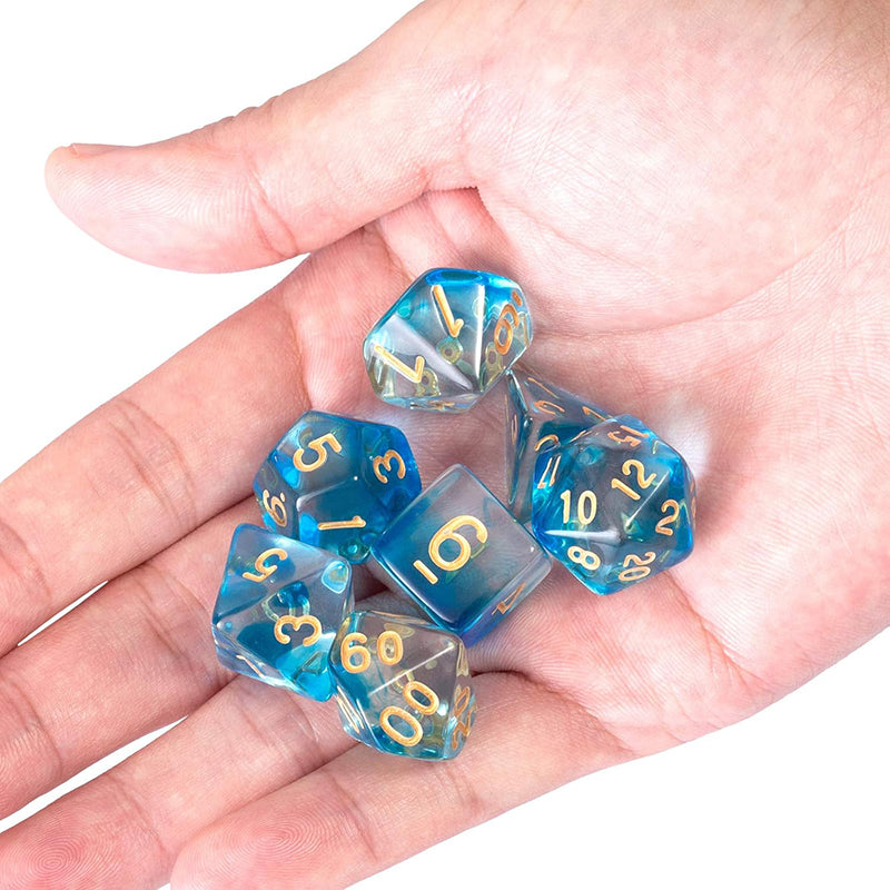 Two Tone Transparent Effect Blue Dice RPG Role Playing Game Polyhedral Dice Set