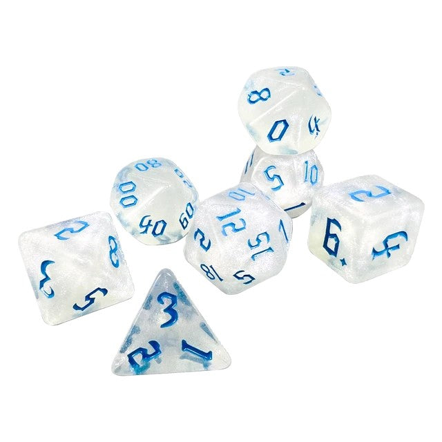 Glitter Transparent Blue Dice RPG Role Playing Game Polyhedral Dice Set