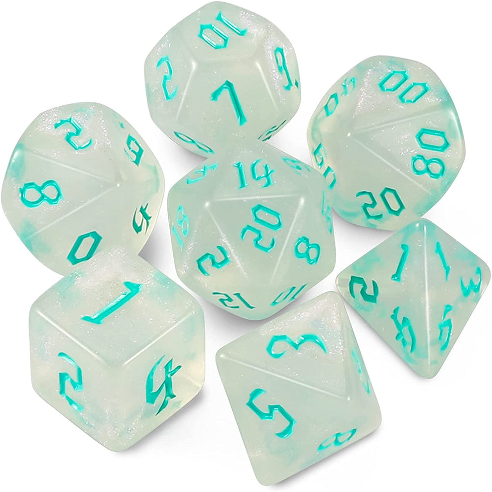 Glitter Transparent Light Green Dice RPG Role Playing Game Polyhedral Dice Set