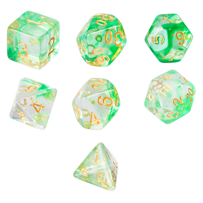 Two Tone Transparent Effect Green Dice RPG Role Playing Game Polyhedral Dice Set