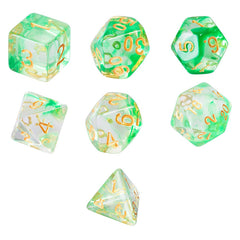 Two Tone Transparent Effect Green Dice RPG Role Playing Game Polyhedral Dice Set