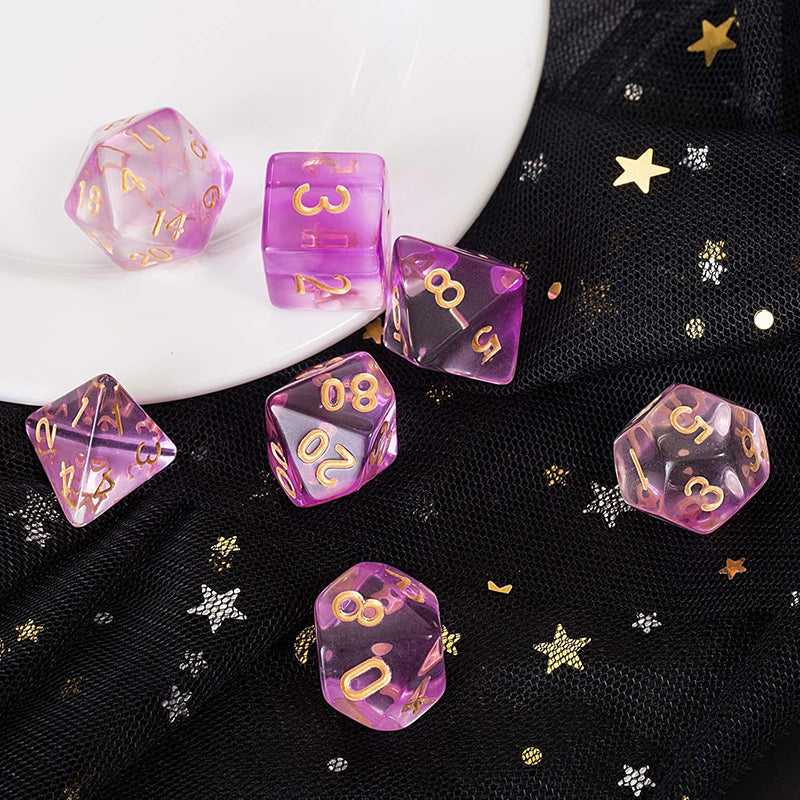 Two Tone Transparent Effect Purple Dice RPG Role Playing Game Polyhedral Dice Set