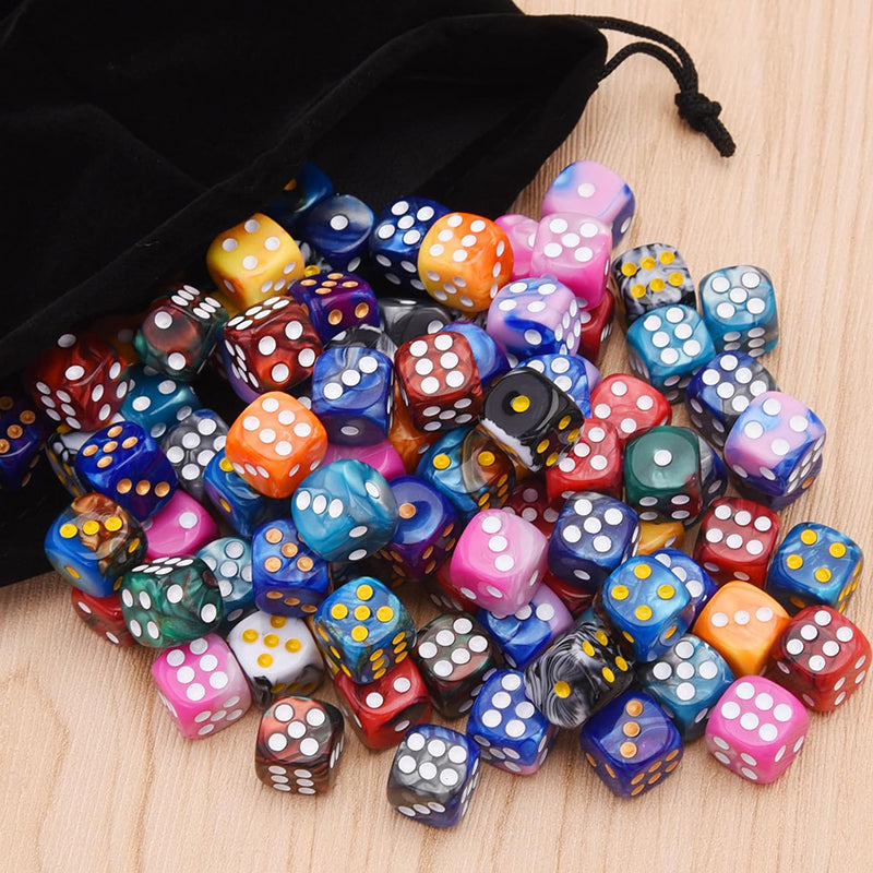 100-Pack 12mm Two Color Round Angle 6 Sided Acrylic Digital Dice with Free Pouch for Table Board Games Party DND or Teaching Math