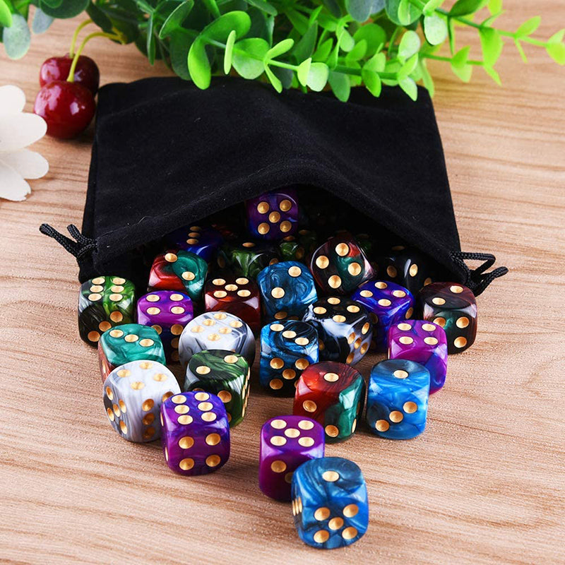 100-Pack 16mm Two Color Round Angle 6 Sided Acrylic Digital Dice with Free Pouch for Table Board Games Party DND or Teaching Math