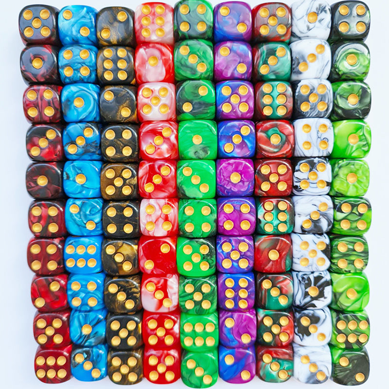 100-Pack 16mm Two Color Round Angle 6 Sided Acrylic Digital Dice with Free Pouch for Table Board Games Party DND or Teaching Math