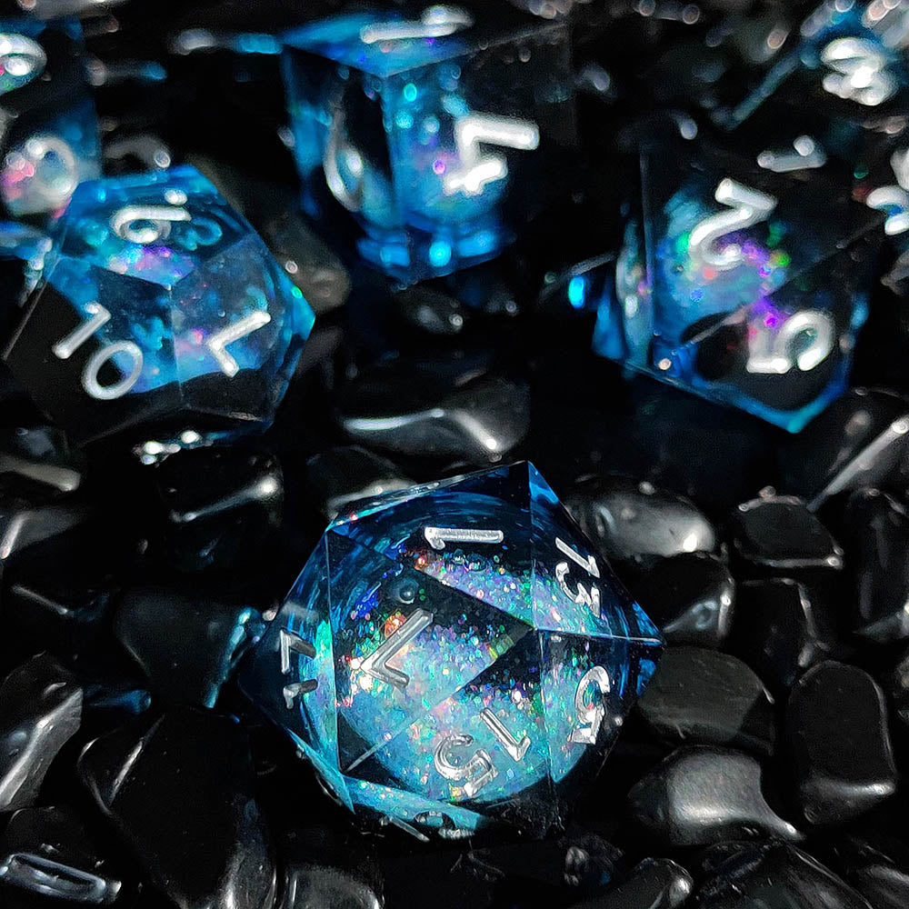 Black Blue Liquid Quicksand Resin Dice RPG Role Playing Game Polyhedral Dice Set