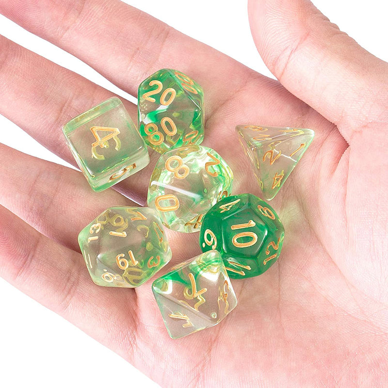 Two Tone Transparent Effect Green Dice RPG Role Playing Game Polyhedral Dice Set