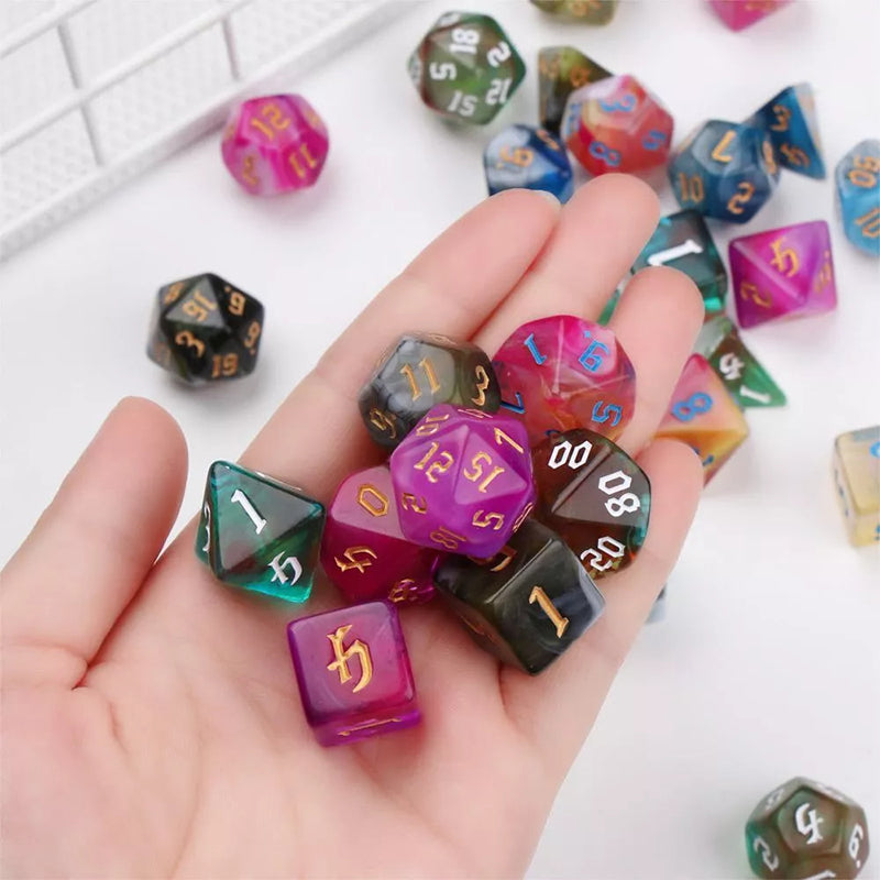 4 Tone Mix Colors Effect Dice RPG Role Playing Game Polyhedral Dice Set