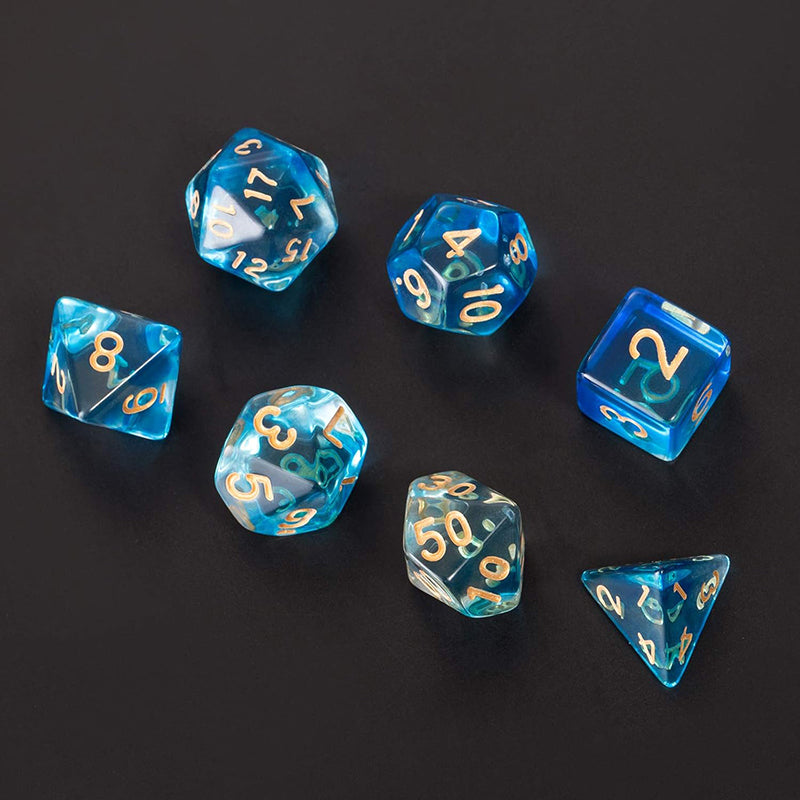 Two Tone Transparent Effect Blue Dice RPG Role Playing Game Polyhedral Dice Set