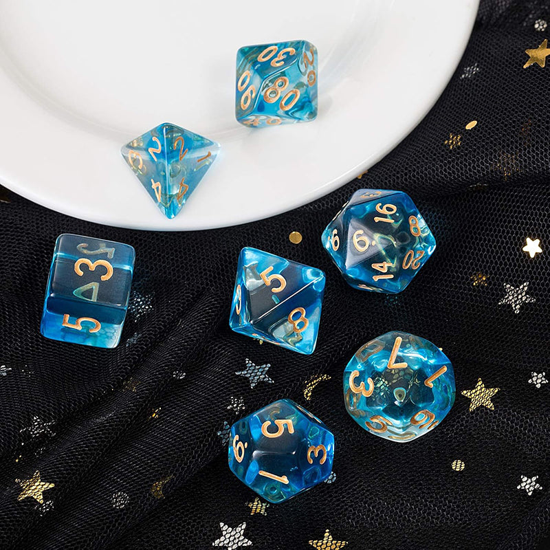 Two Tone Transparent Effect Blue Dice RPG Role Playing Game Polyhedral Dice Set