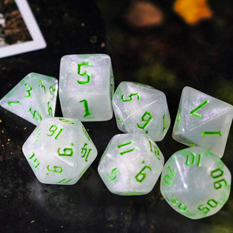 Glitter Transparent Green Dice RPG Role Playing Game Polyhedral Dice Set