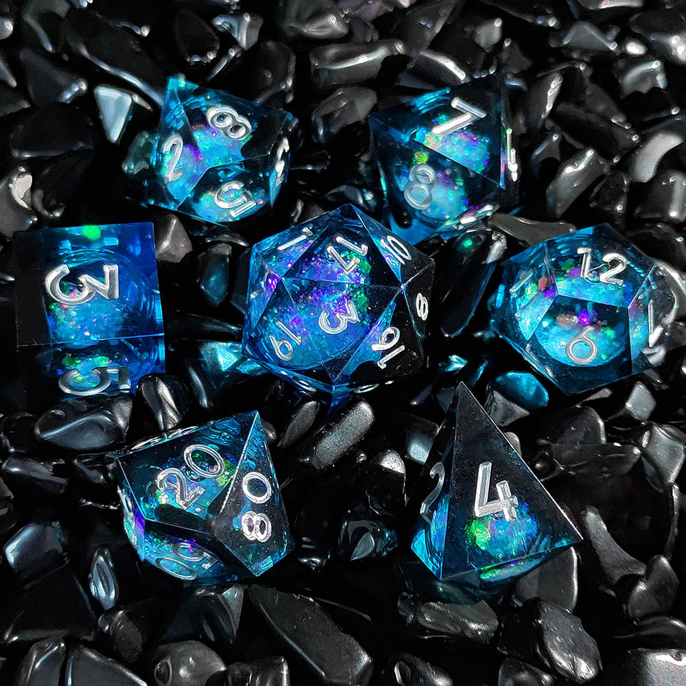 Black Blue Liquid Quicksand Resin Dice RPG Role Playing Game Polyhedral Dice Set