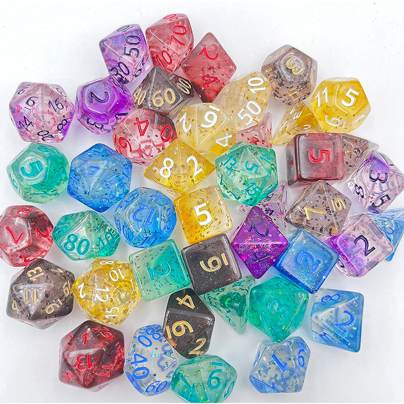 42 Pieces Crystal Style Polyhedral DND Dice Set Complete Game Random Color Dice Set Drawstring Bag for Role Playing Table Games RPG