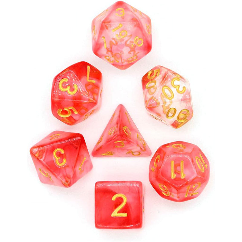 Two Tone Transparent Effect Red Dice RPG Role Playing Game Polyhedral Dice Set