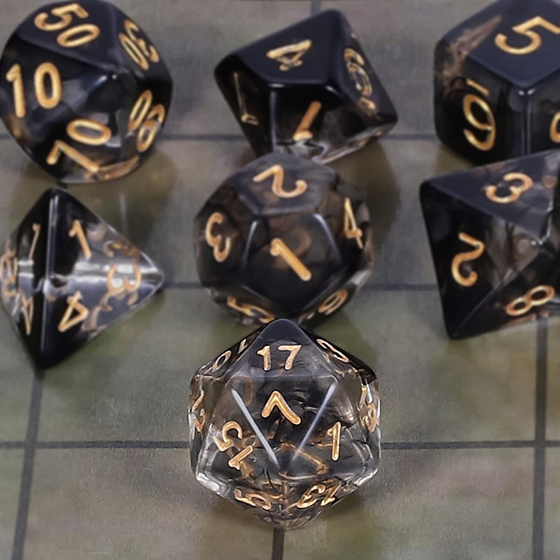 Two Tone Transparent Effect Black Dice RPG Role Playing Game Polyhedral Dice Set