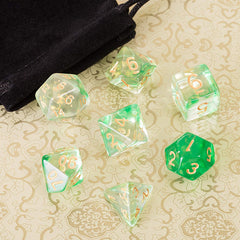 Two Tone Transparent Effect Green Dice RPG Role Playing Game Polyhedral Dice Set