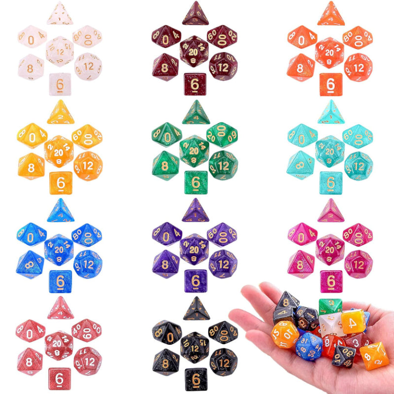 105 Pieces Glittery Polyhedral DND Dice Set Complete Game Random Color Dice Set Drawstring Bag for Role Playing Table Games RPG