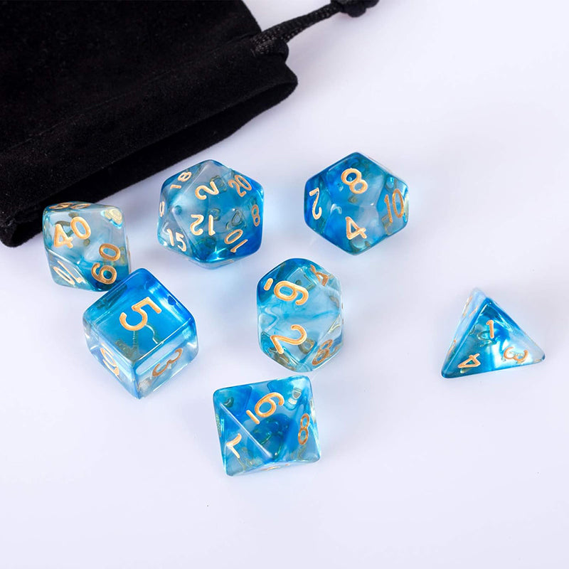 Two Tone Transparent Effect Blue Dice RPG Role Playing Game Polyhedral Dice Set