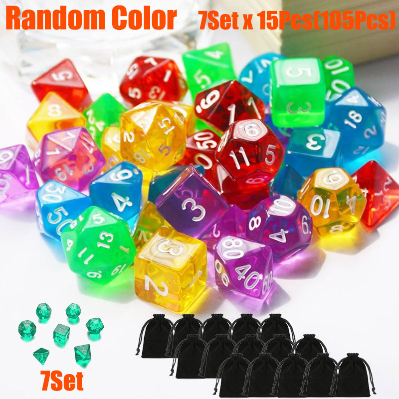 105 Pieces Transparent Polyhedral DND Dice Set Complete Game Random Color Dice Set Drawstring Bag for Role Playing Table Games RPG