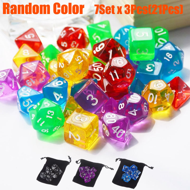 105 Pieces Transparent Polyhedral DND Dice Set Complete Game Random Color Dice Set Drawstring Bag for Role Playing Table Games RPG