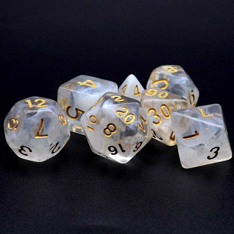 Two Tone Transparent Effect White Dice RPG Role Playing Game Polyhedral Dice Set