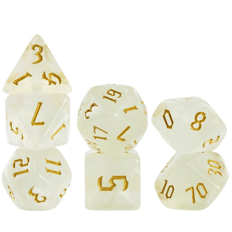 Glitter Transparent Gold Dice RPG Role Playing Game Polyhedral Dice Set