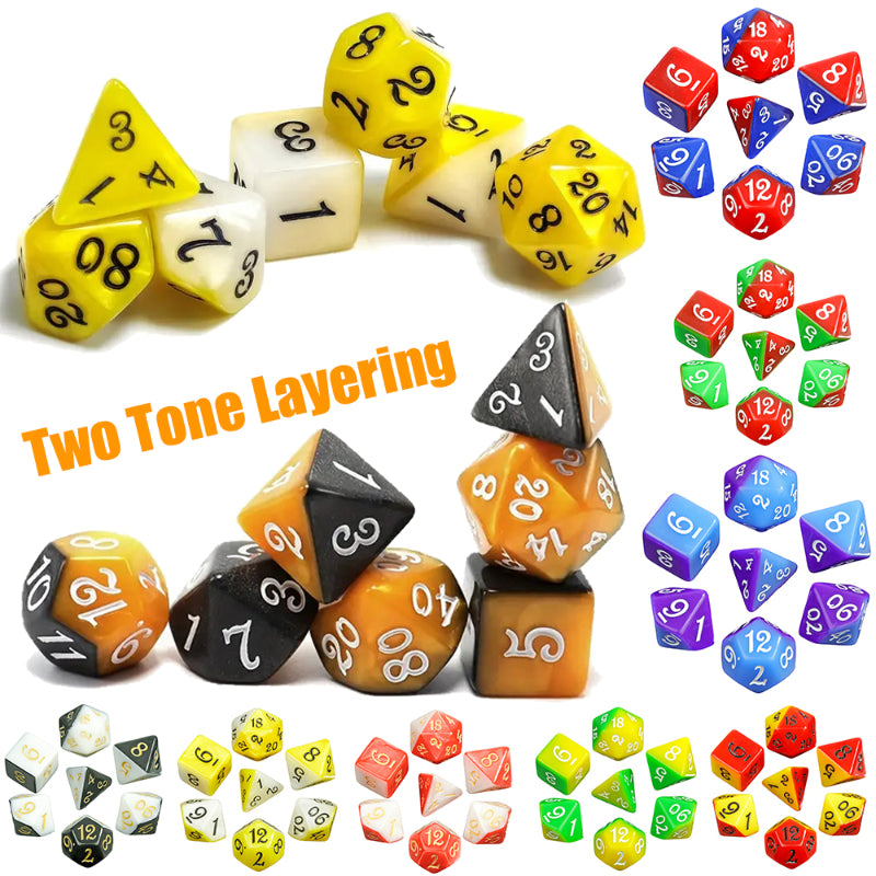 70 Pieces 2 Tone Layering Polyhedral DND Dice Set Complete Game Dice Set Drawstring Bag for Role Playing Table Games