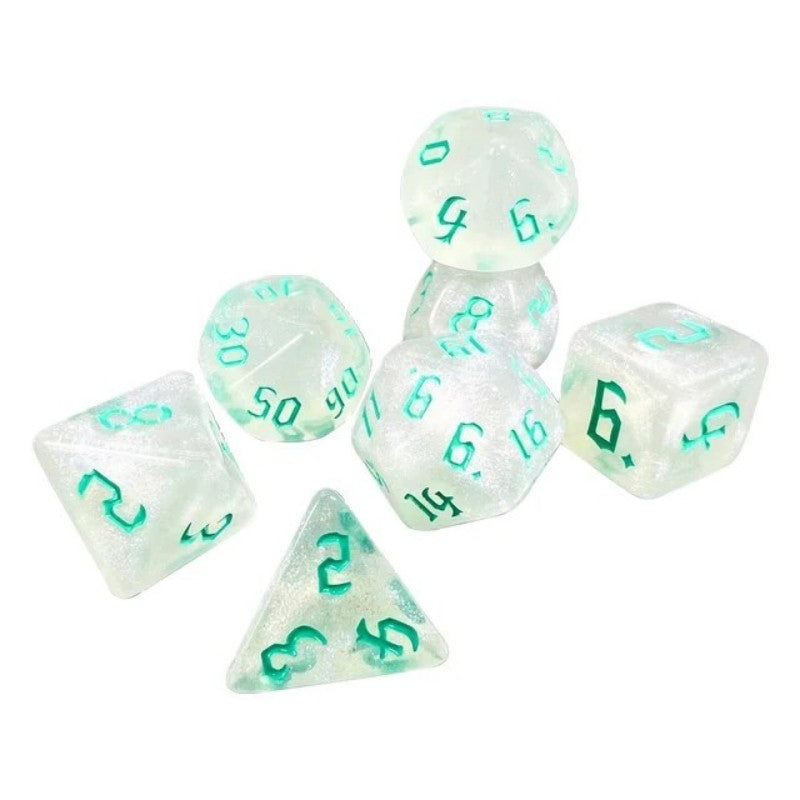 Glitter Transparent Light Green Dice RPG Role Playing Game Polyhedral Dice Set