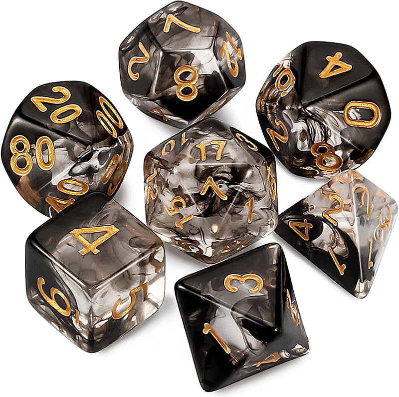 Two Tone Transparent Effect Black Dice RPG Role Playing Game Polyhedral Dice Set