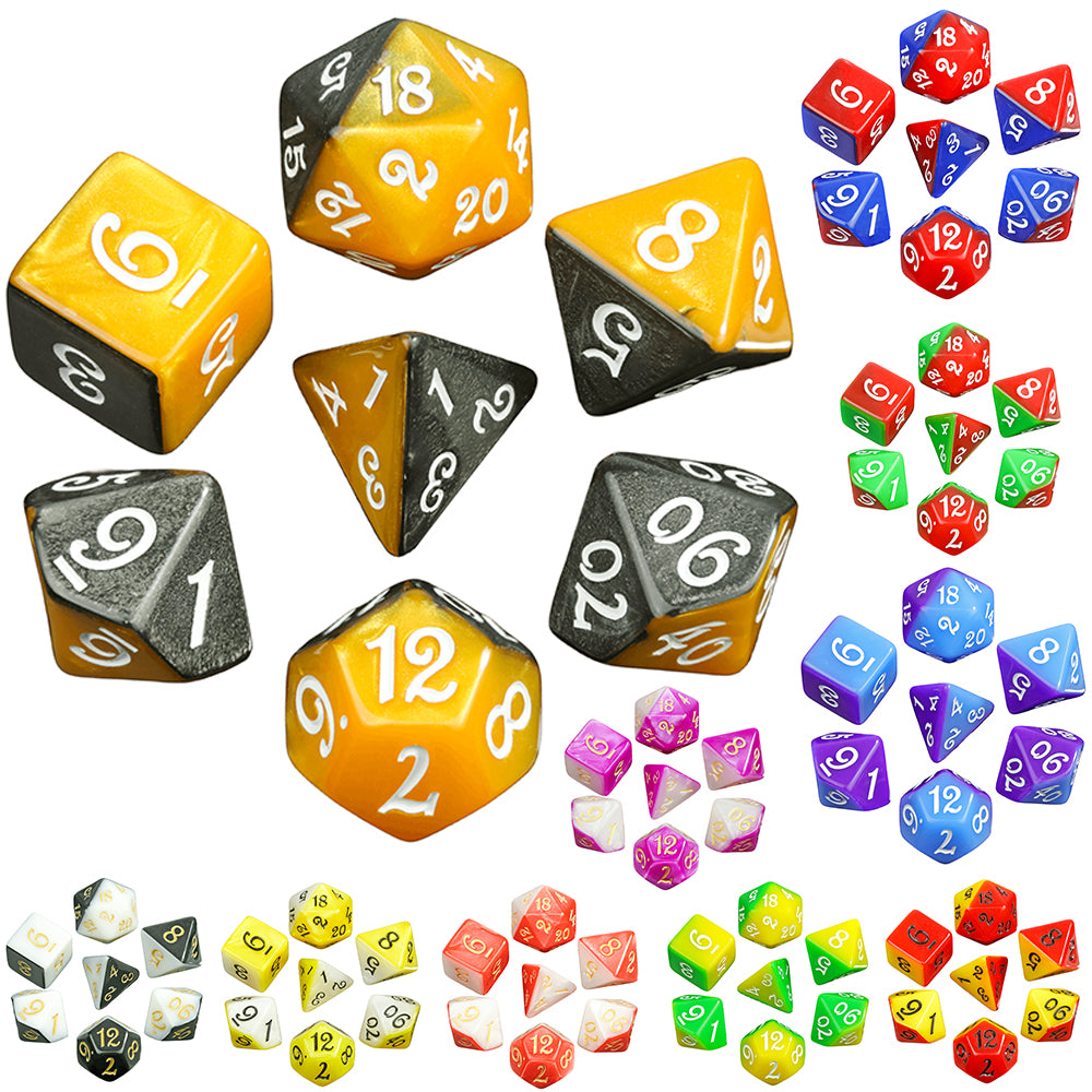 70 Pieces 2 Tone Layering Polyhedral DND Dice Set Complete Game Dice Set Drawstring Bag for Role Playing Table Games